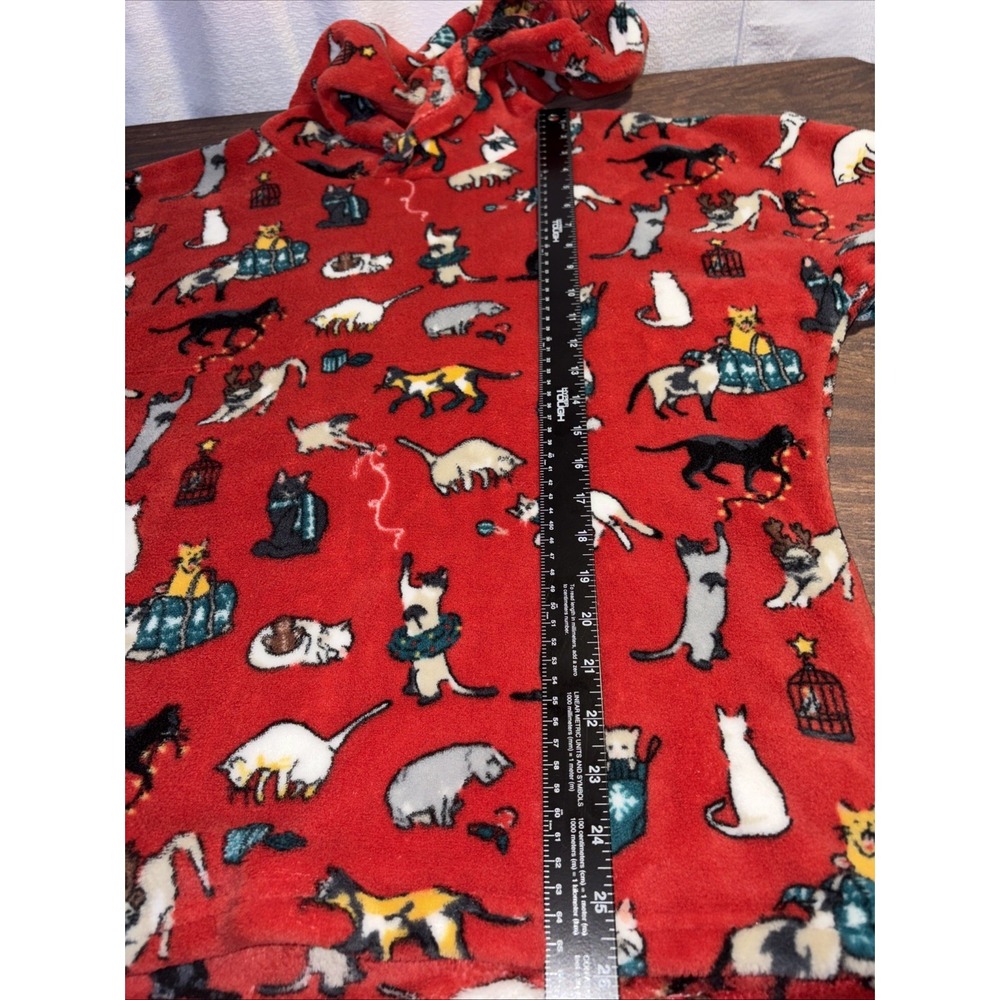 Vera Bradley Pajama Hoodie Top Holiday Cats Red Fleece Women's Small Pullover - Picture 4 of 6